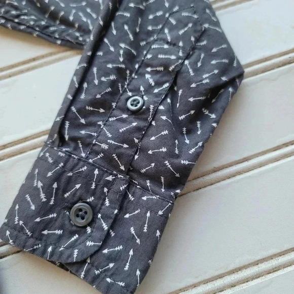 Place Button Up Shirt Boys Small 5-6 Arrow Print Long Sleeve Gray White Cotton - Picture 4 of 8